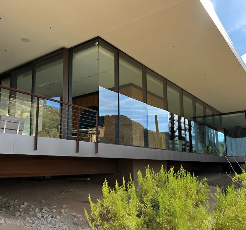 Balcony door screens cleaned on a modern Arizona hillside home