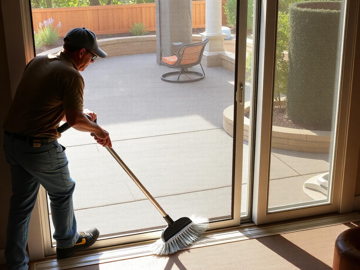 Sliding screen door and track cleaned during a service visit