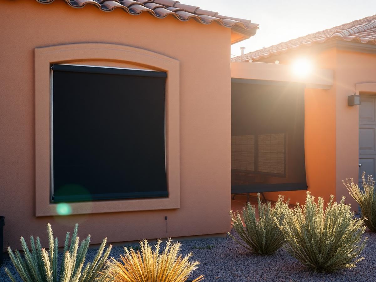 Sun screens on a Southwestern desert home after cleaning